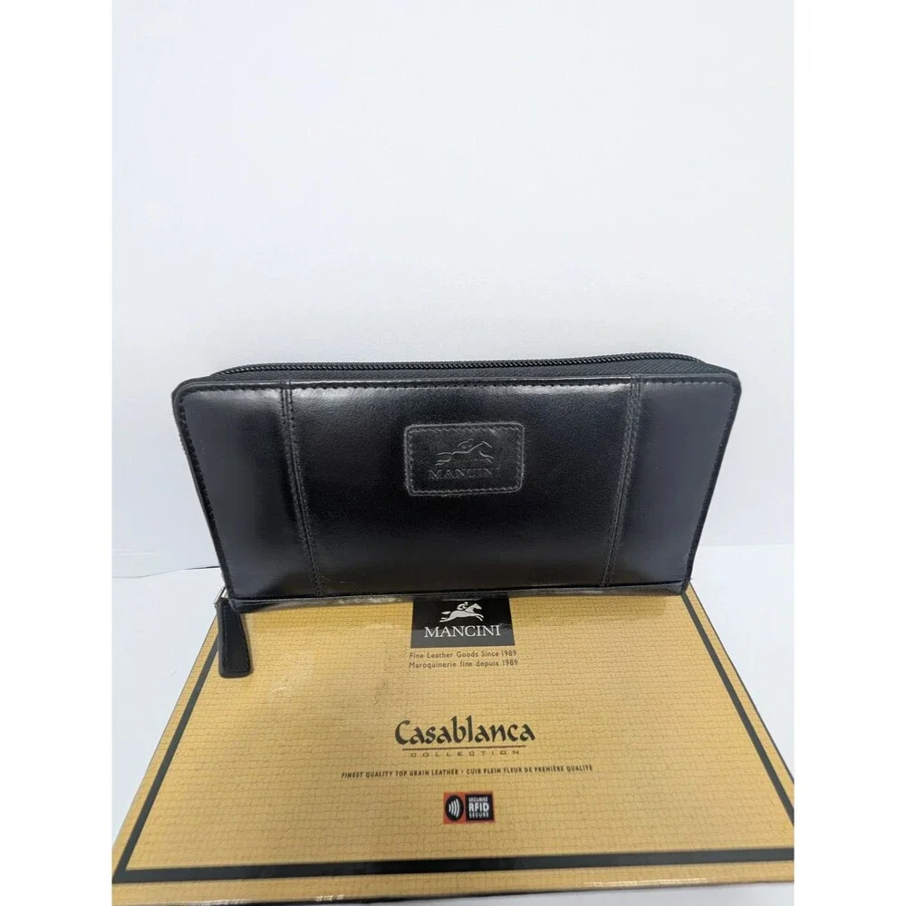 Mancini Casablanca RFID Full Zip Leather Clutch Wallet Black 87000372.